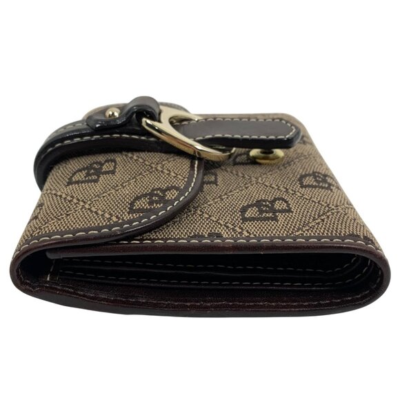 Dooney Bourke Signature Compact Wallet Trifold Brown/Tan Jacquard Leather Trim - Picture 4 of 11